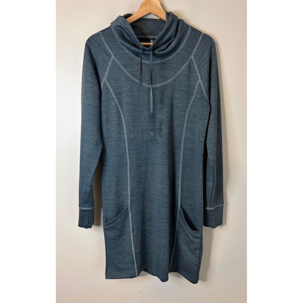KUHL Tunic Dress Women Medium Gray Excellent Cowl Neck Long Sleeve Pockets